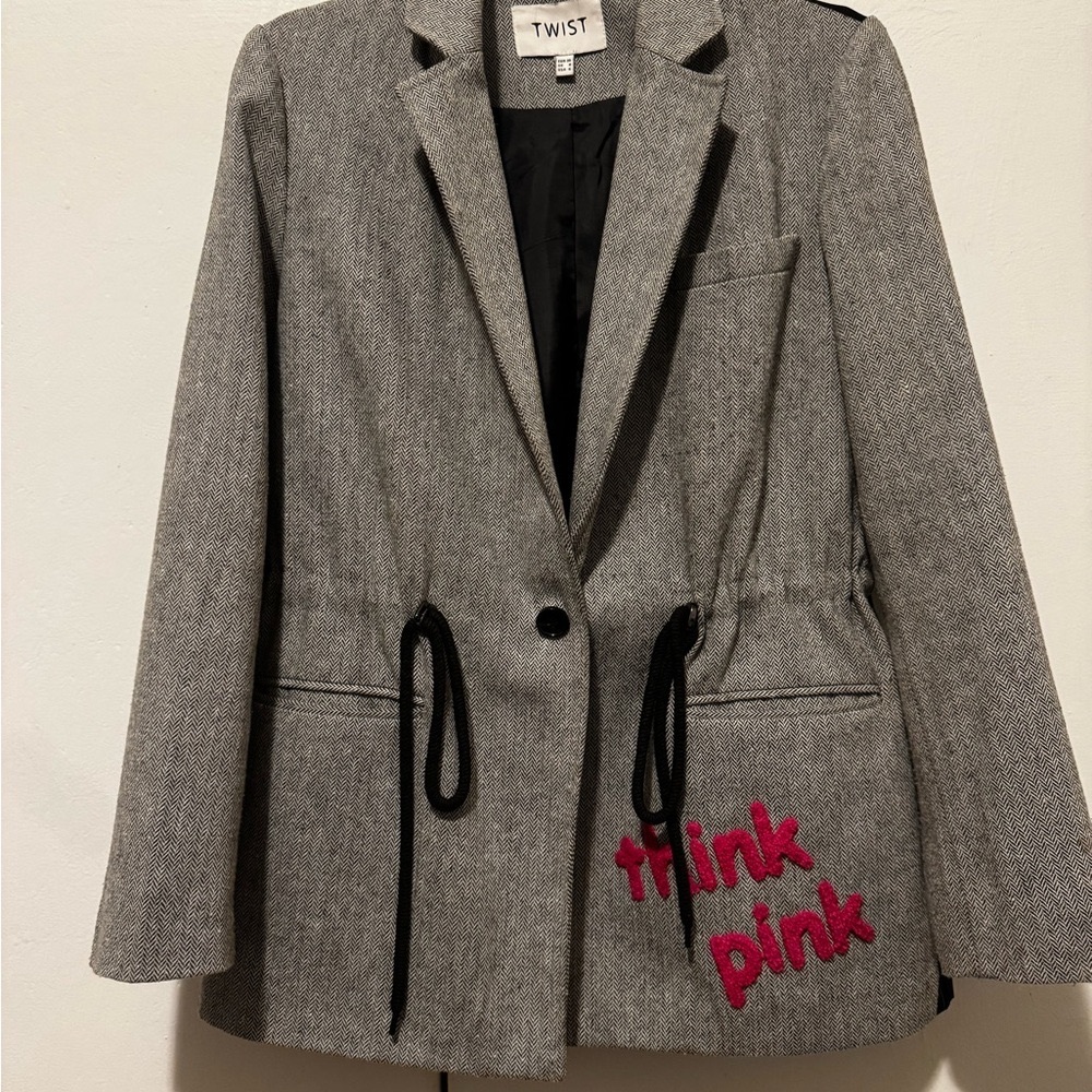 TWIST! Gray and Pink Blazer with Drawstring Waist - Picture 4 of 5